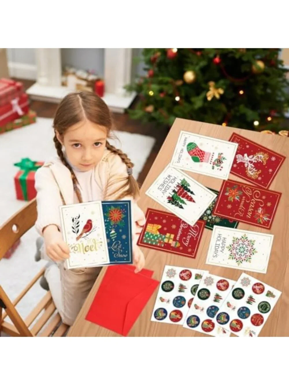 240 Christmas Cards with Envelopes & Stickers - Festive Gold Foil, 12 Designs